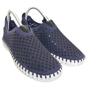 ILSE JACOBSEN Hornbaek Slip On Shoes‎ Navy Blue Perforated Size 38 US 7.5-8